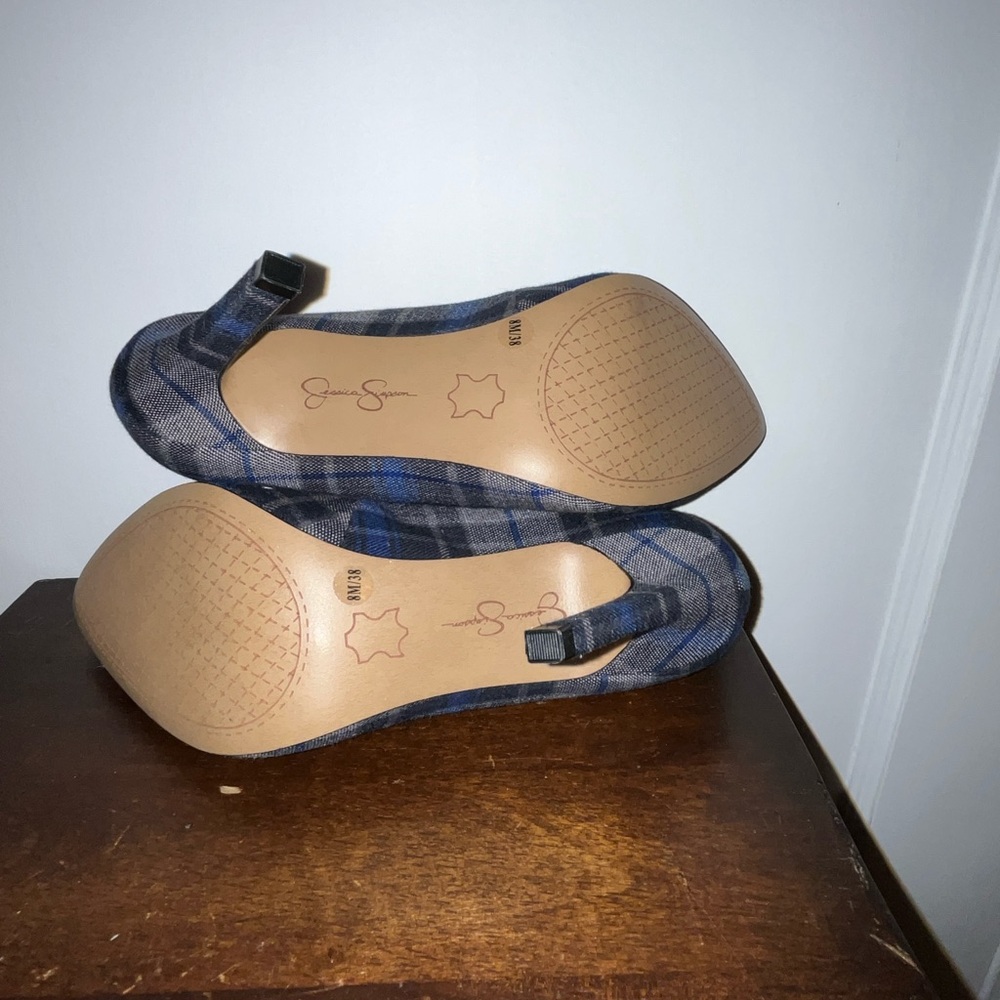 Jessica Simpson Blue/Gray Plaid Heels - Picture 3 of 5